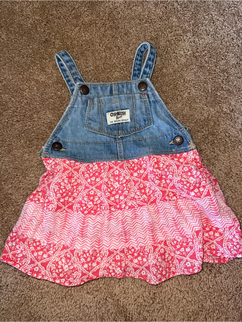 OshKosh B'gosh Denim Bib Dress with Pink Patterned Skirt